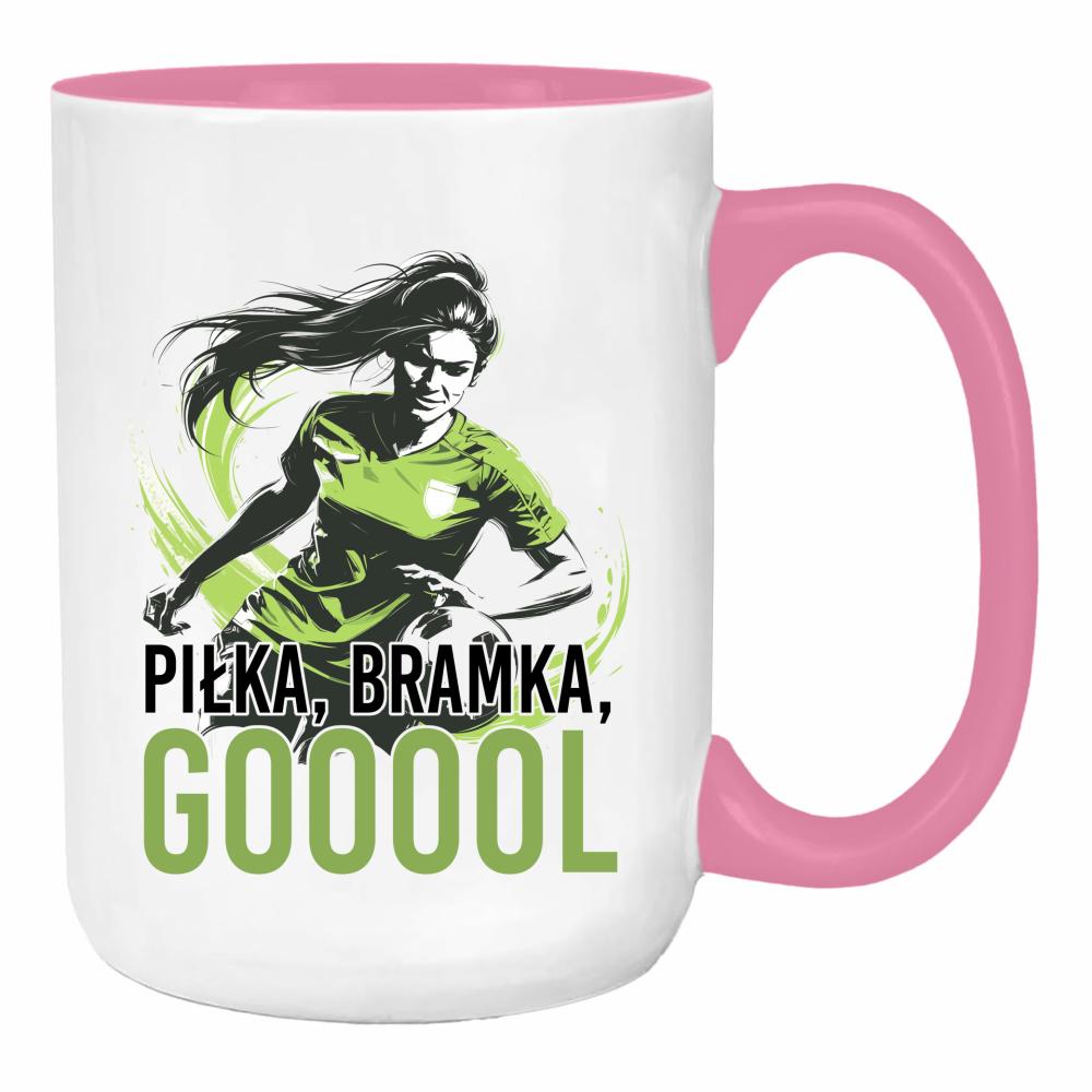 Piłka, bramka, goool duży kubek ucho kolor kolor różowy