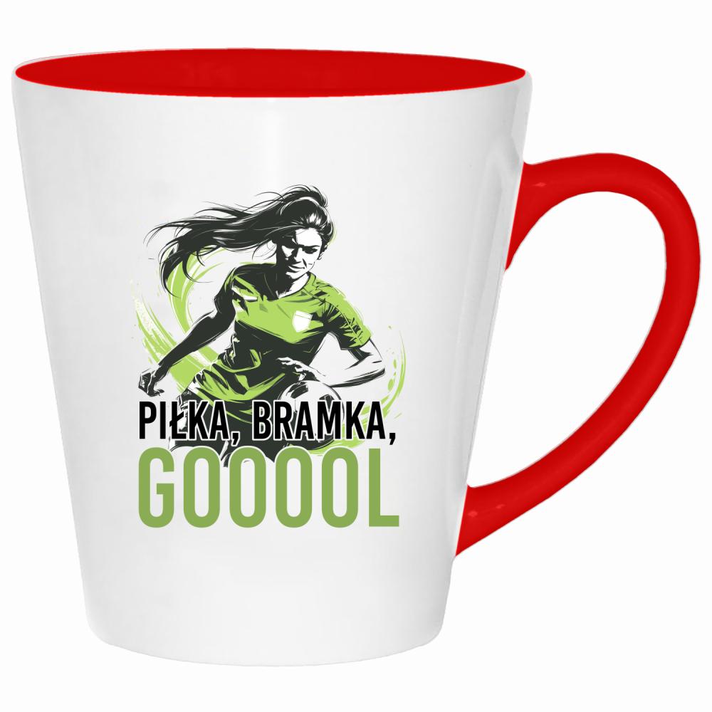 Piłka, bramka, goool kubek latte kolor czerwony latte