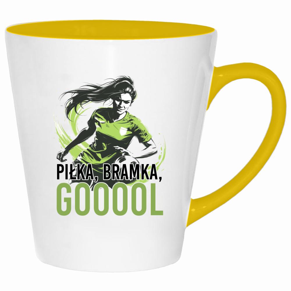 Piłka, bramka, goool kubek latte kolor żółtyy