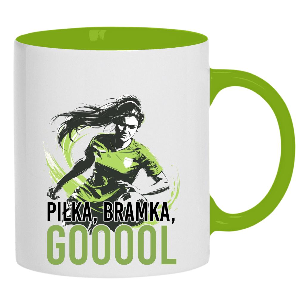 Piłka, bramka, goool kubek ucho kolor kolor zielony