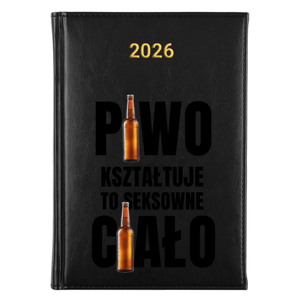 Piwo kształtuje to seksowne ciało kalendarz książkowy a5 2026 kolor żółty kalendarz