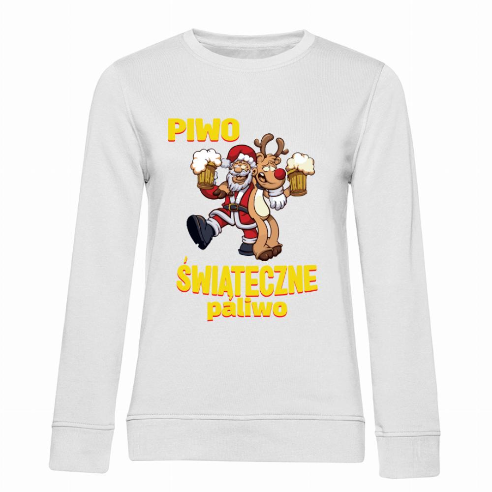 Piwo Świąteczne paliwo bluza damska bez kaptura kolor biały