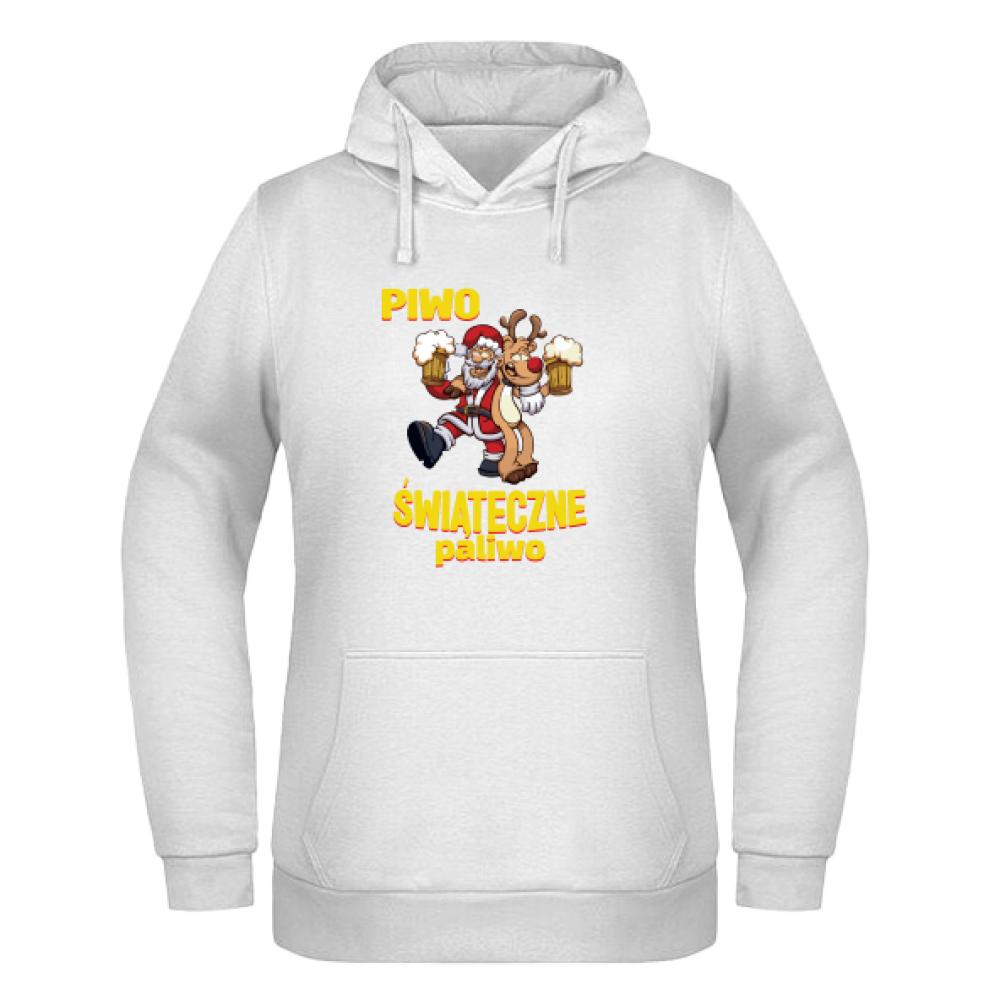 Piwo Świąteczne paliwo bluza damska z kapturem kolor biały