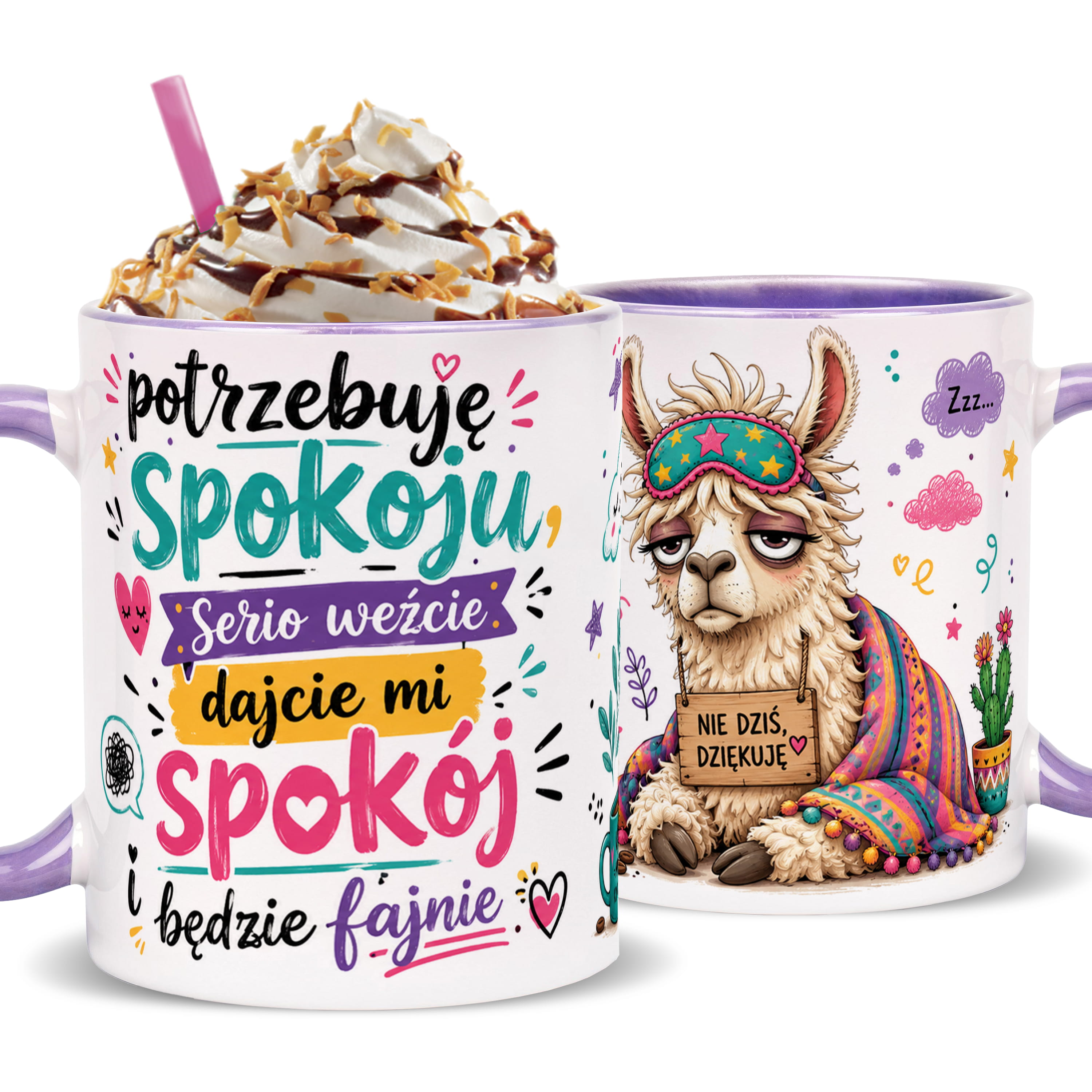 Potrzebuję spokoju! kubek ucho kolor kolor jasnofioletowy