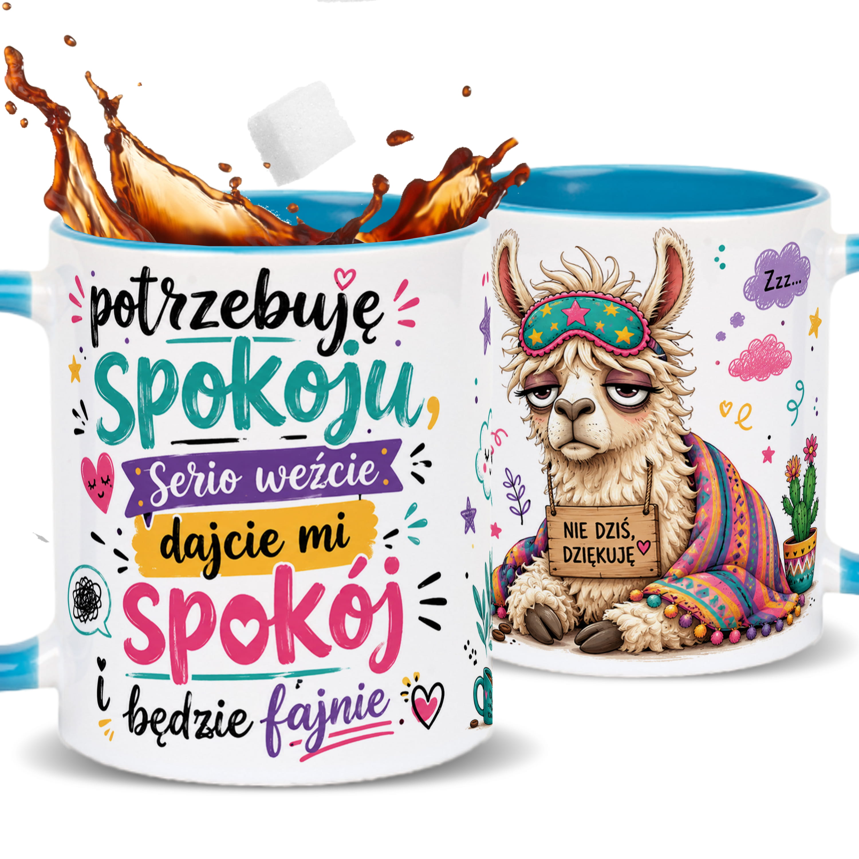 Potrzebuję spokoju! kubek ucho kolor kolor jasnoniebieski