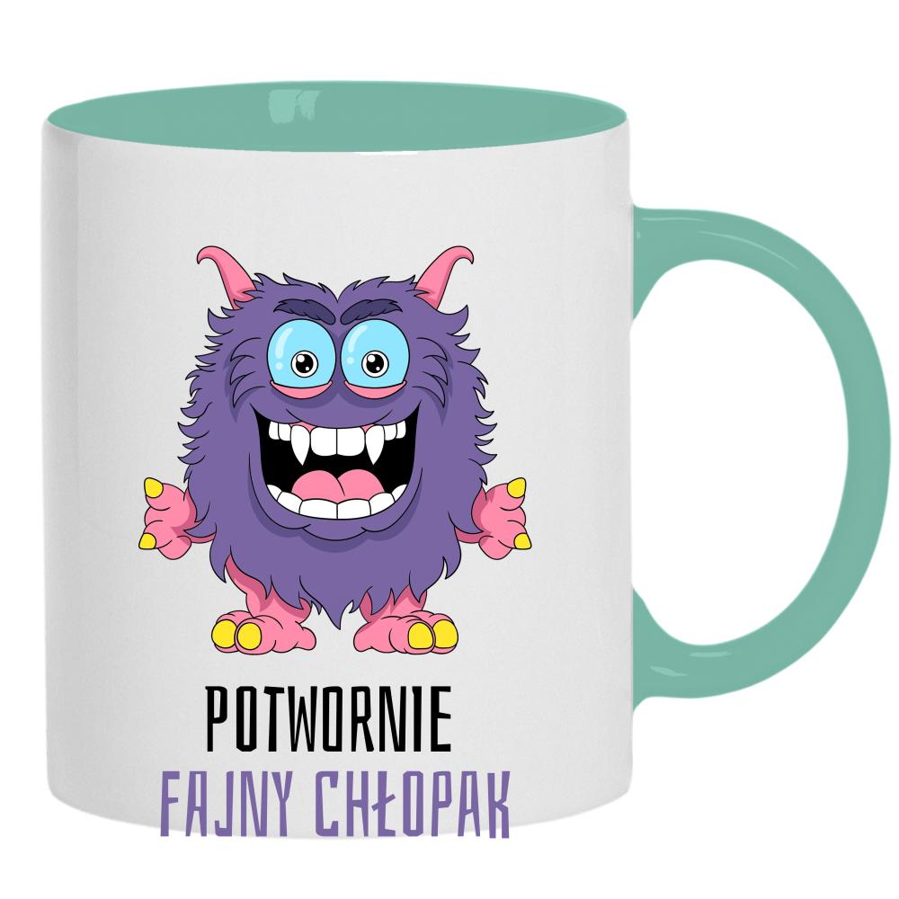 POTWORNIE FAJNY CHŁOPAK kubek ucho kolor kolor miętowo zielony