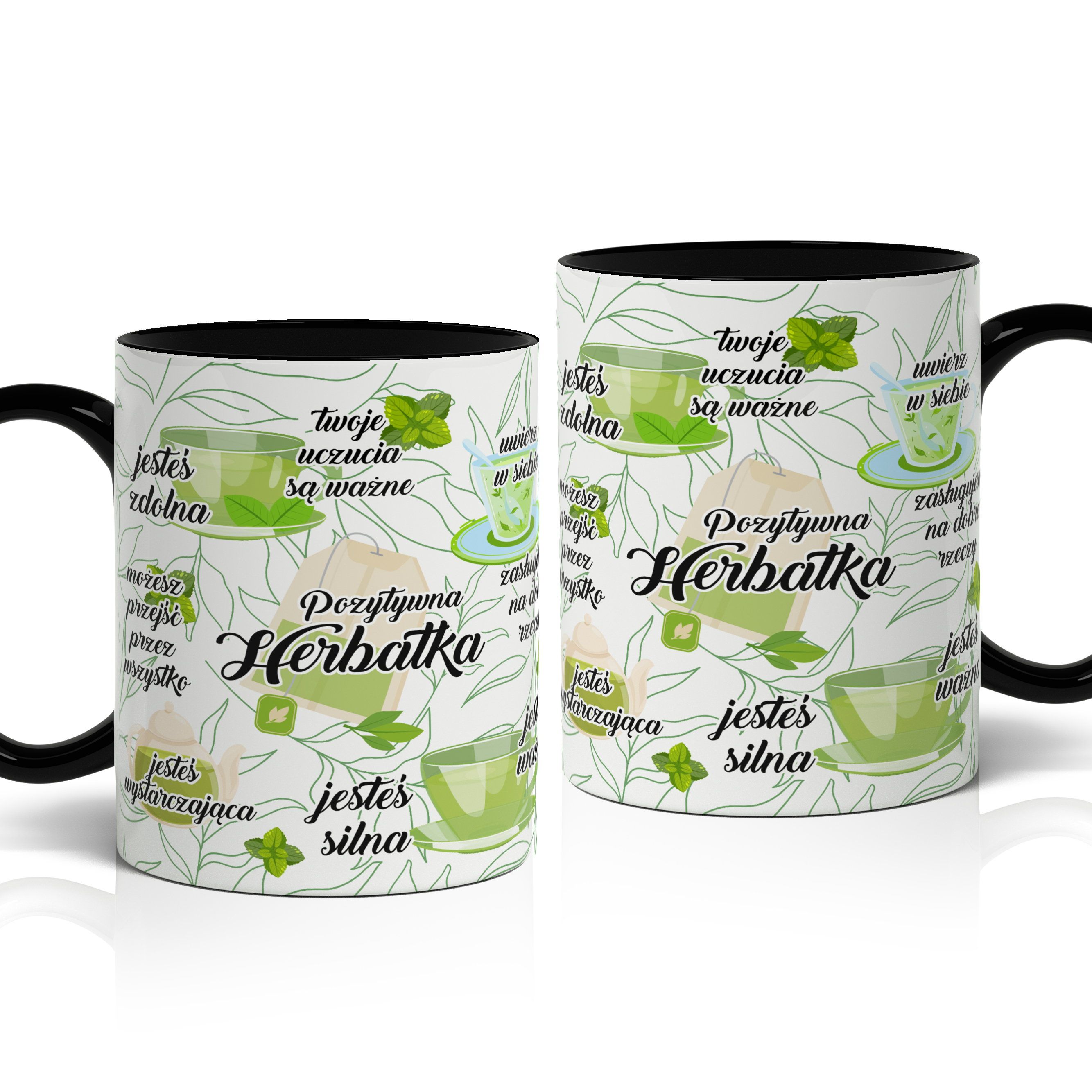 Pozytywna Herbatka kubek ucho kolor kolor czarnyy