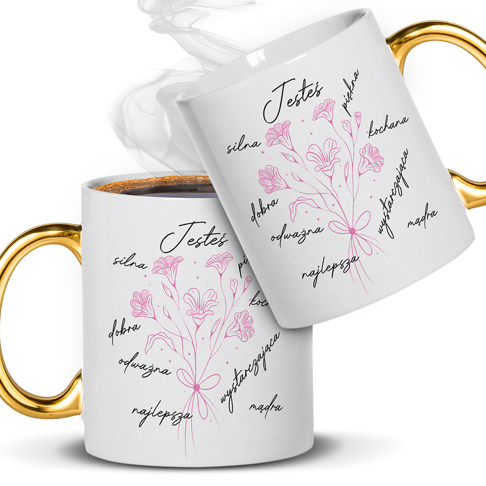 POZYTYWNY KUBEK Z KOMPLEMENTAMI 2 kubek ucho złote