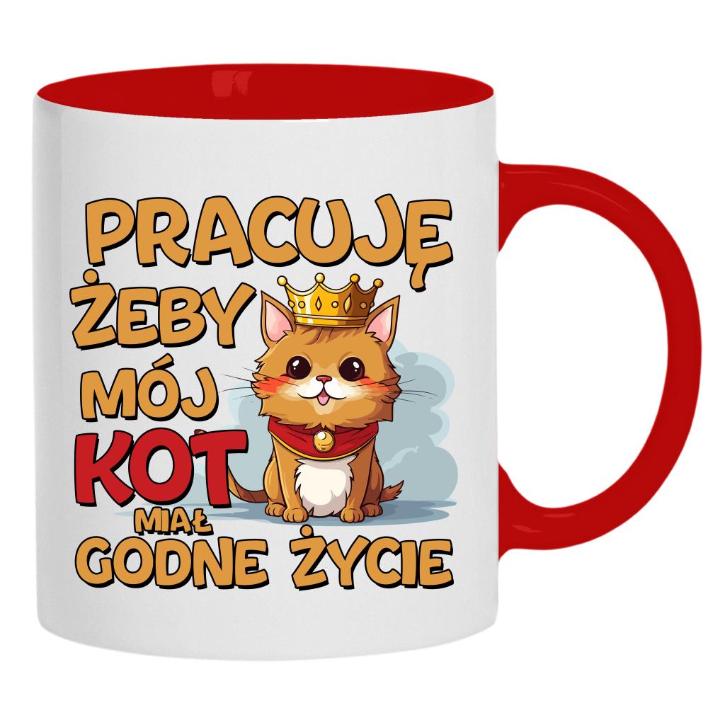 Pracuję, żeby mój kot miał godne życie kubek ucho kolor