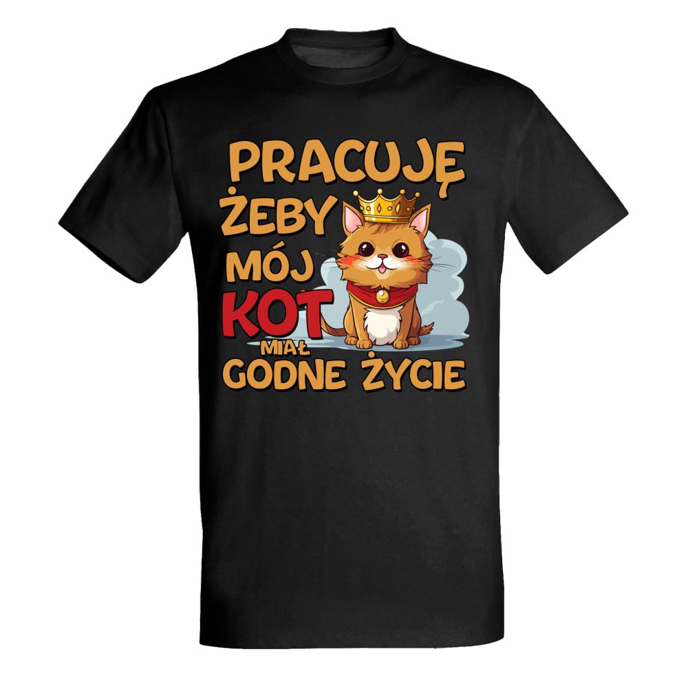 Pracuję, żeby mój kot miał godne życie koszulka męska kolor zielony
