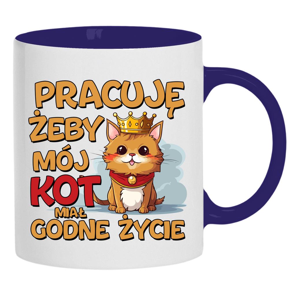 Pracuję, żeby mój kot miał godne życie kubek ucho kolor kolor navy