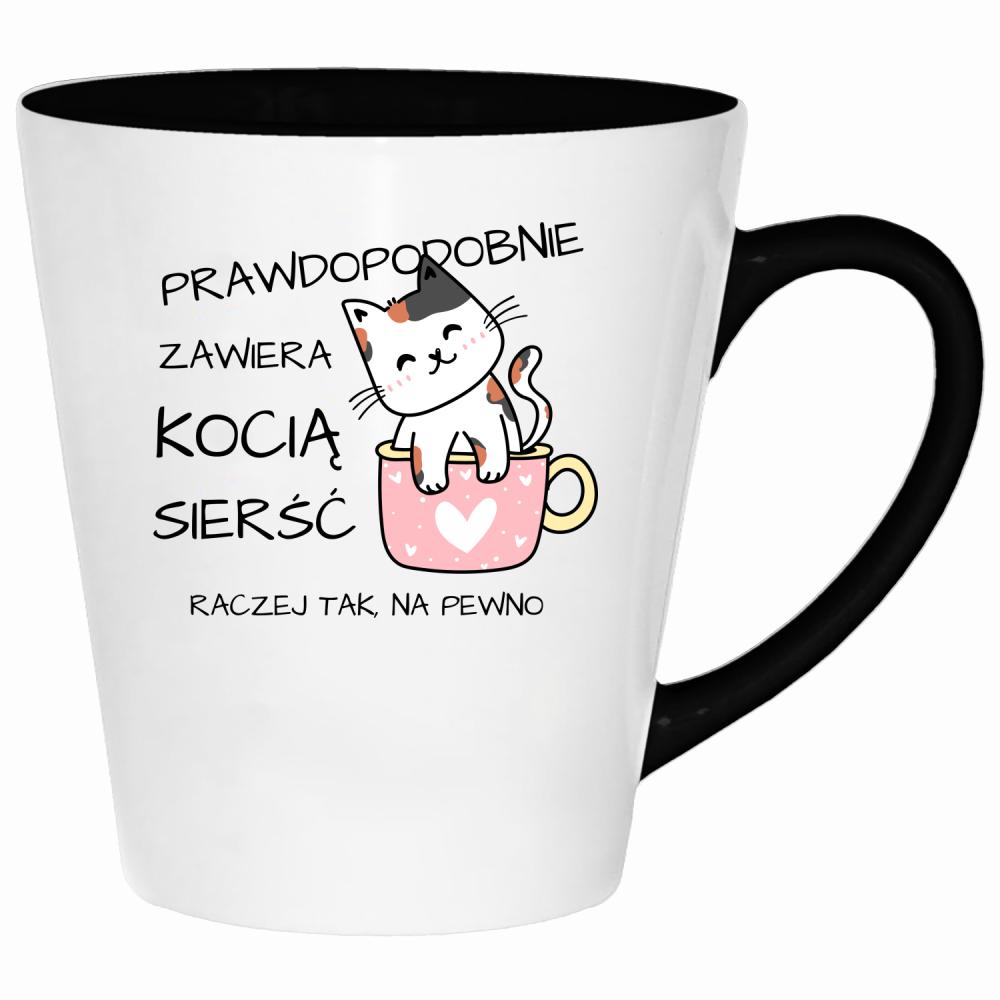 Prawdopodobnie zawiera kocią sierść Raczej tak kubek latte kolor czarny