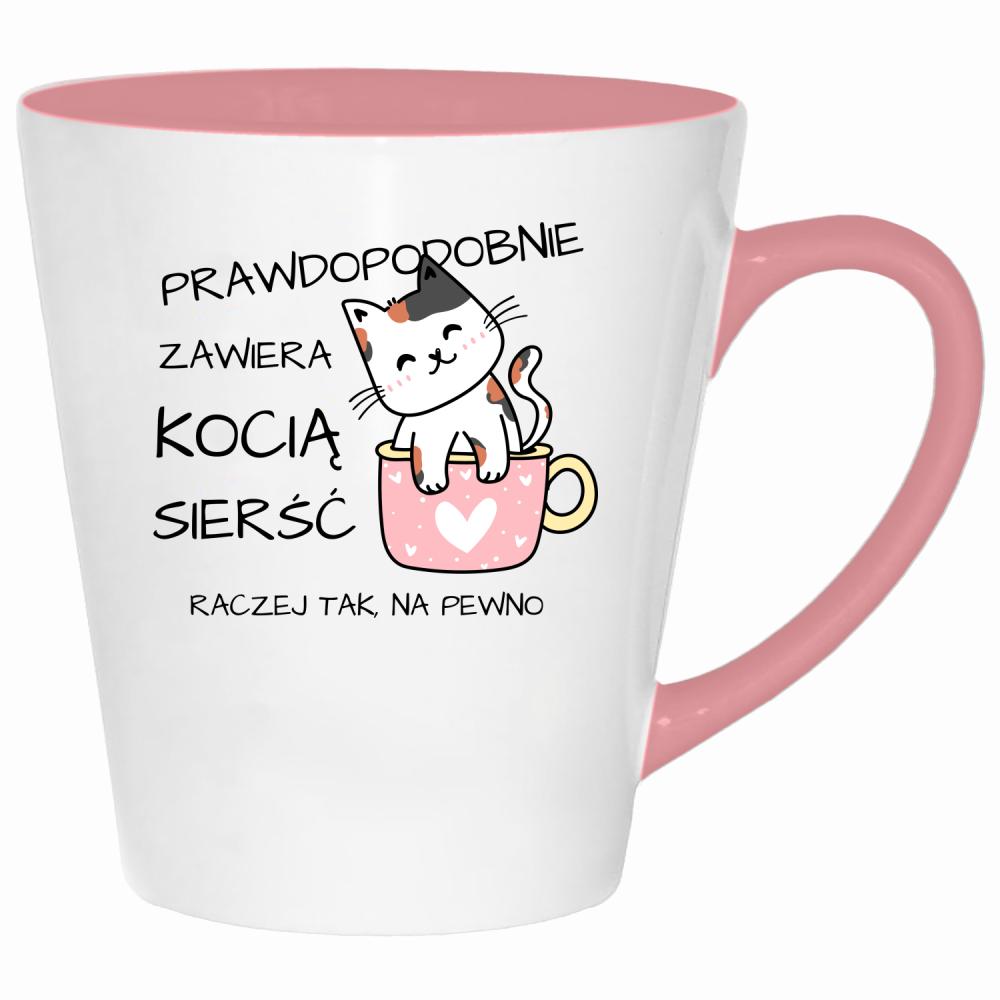Prawdopodobnie zawiera kocią sierść Raczej tak kubek latte kolor pink