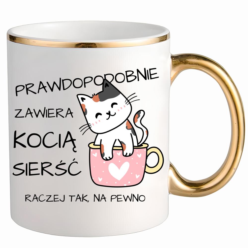 Prawdopodobnie zawiera kocią sierść Raczej tak kubek ze złotym uchem i rantem kolor złoty