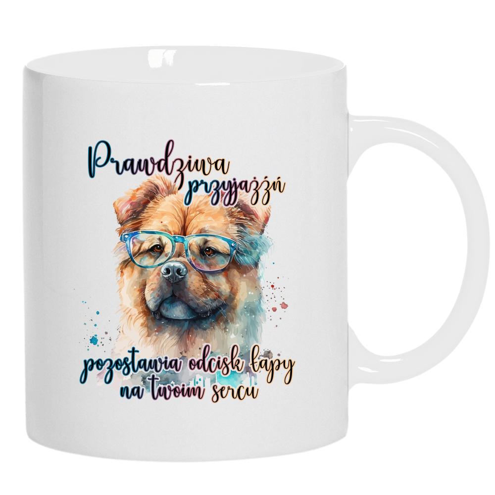 Prawdziwa przyjaźń pozostawia odcisk łapy kubek ucho kolor kolor biały