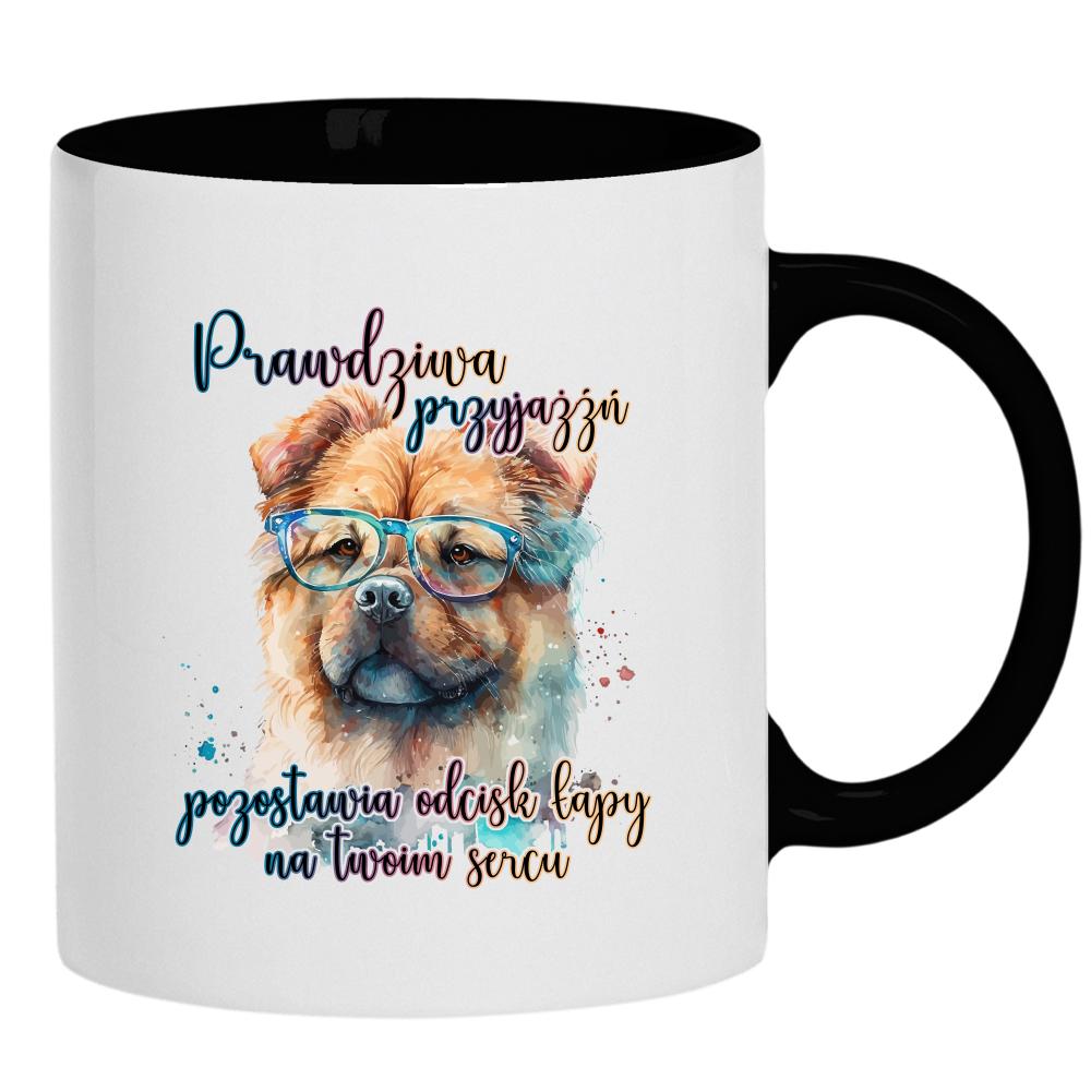 Prawdziwa przyjaźń pozostawia odcisk łapy kubek ucho kolor kolor czarnyy