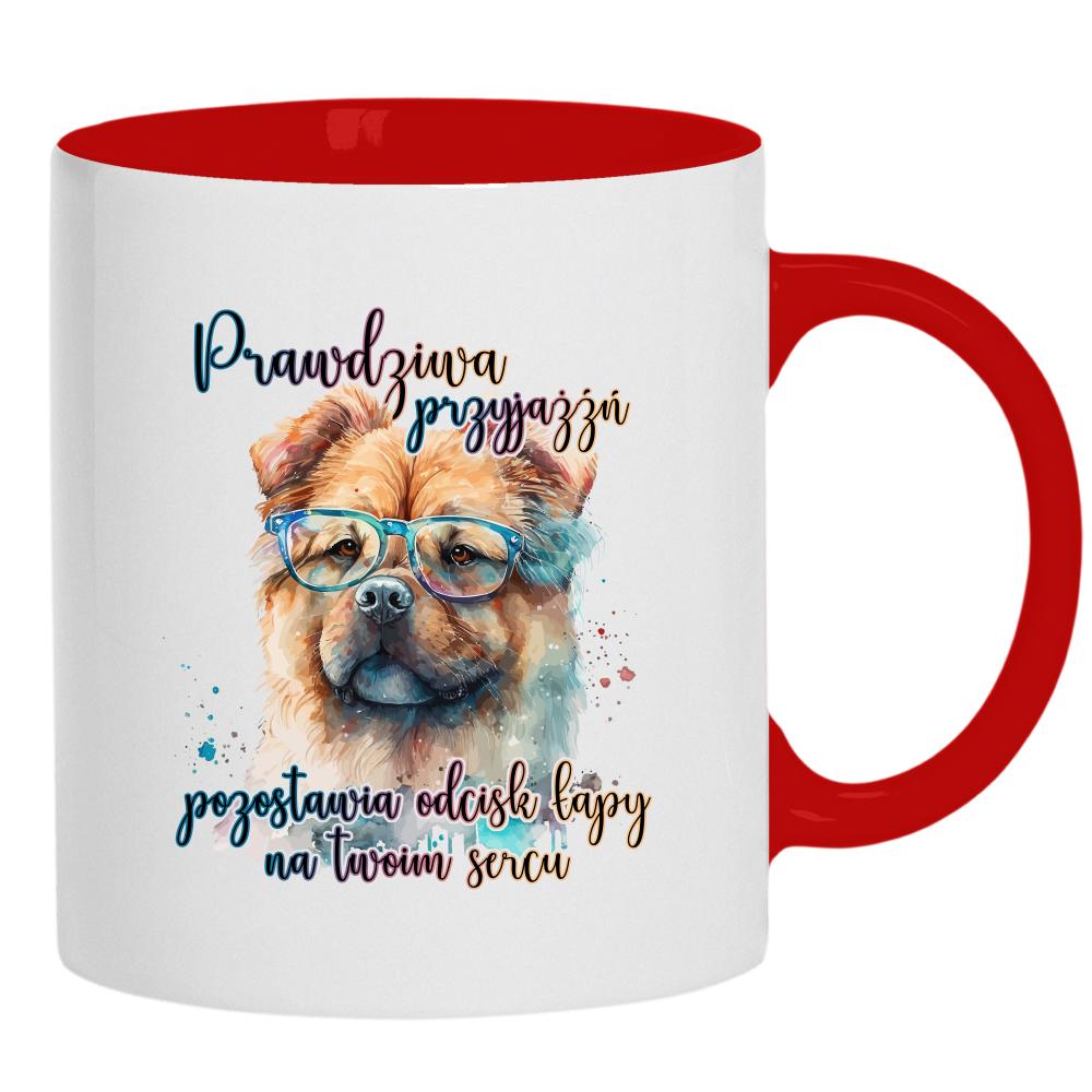 Prawdziwa przyjaźń pozostawia odcisk łapy kubek ucho kolor kolor czerwony latte