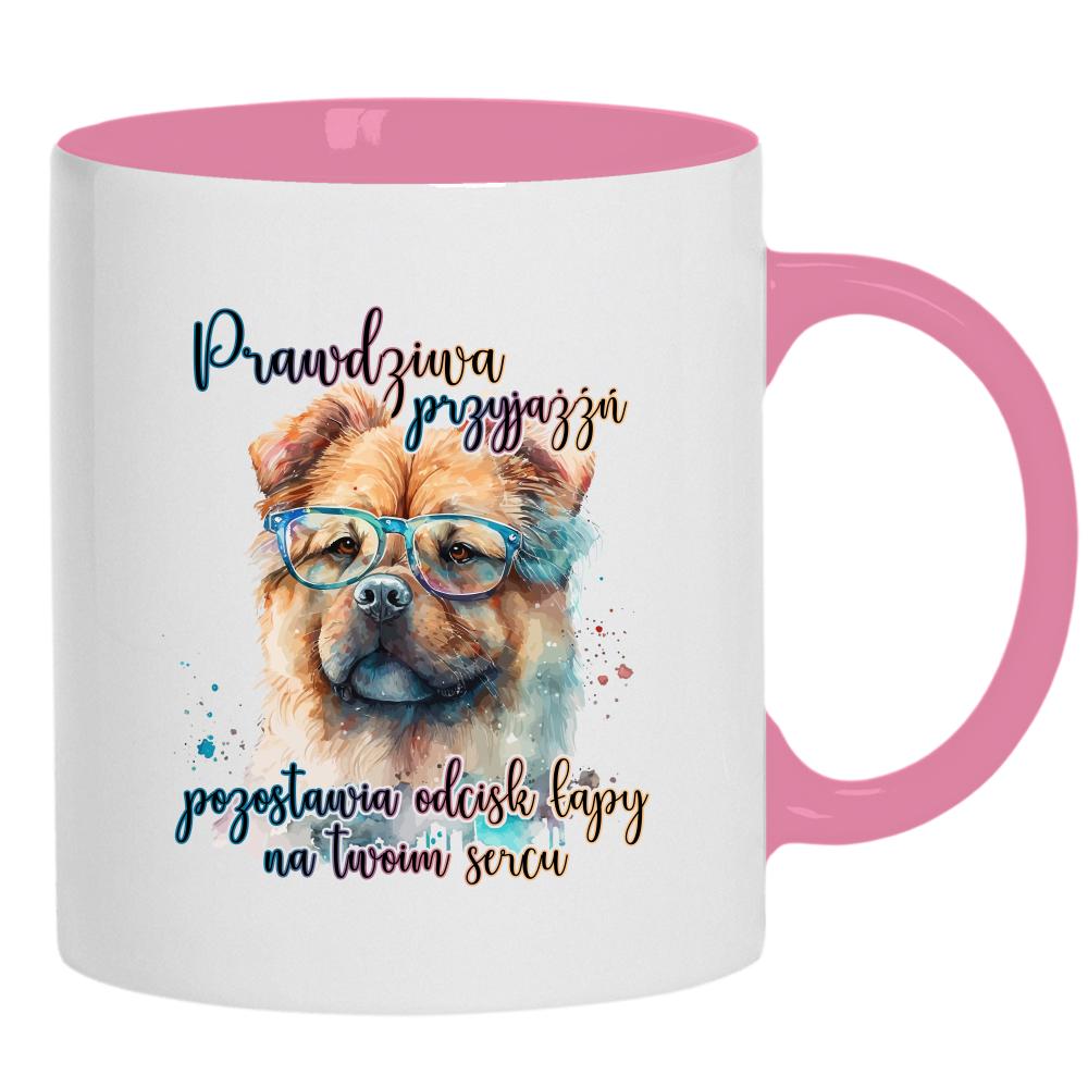 Prawdziwa przyjaźń pozostawia odcisk łapy kubek ucho kolor kolor różowy