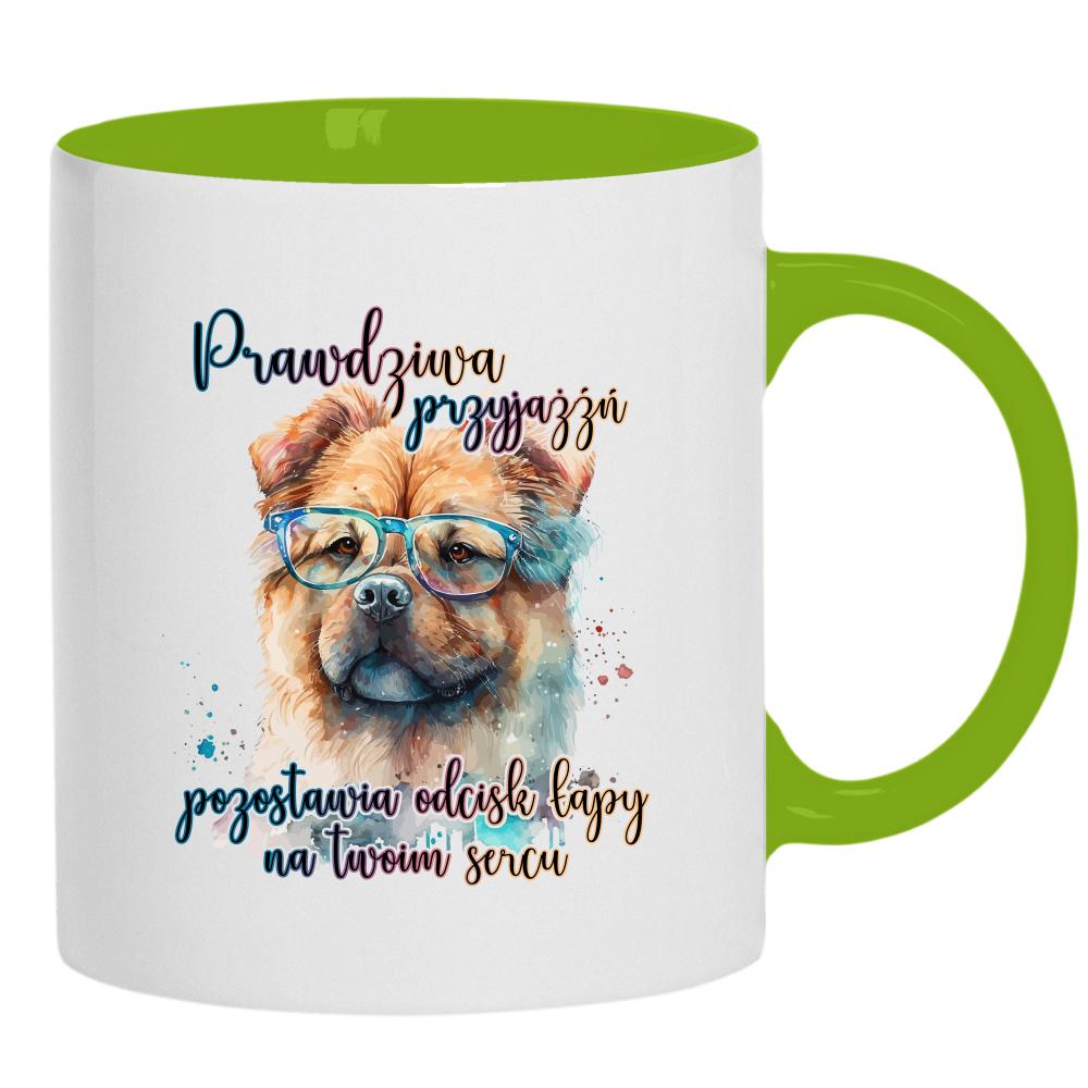 Prawdziwa przyjaźń pozostawia odcisk łapy kubek ucho kolor kolor zielony