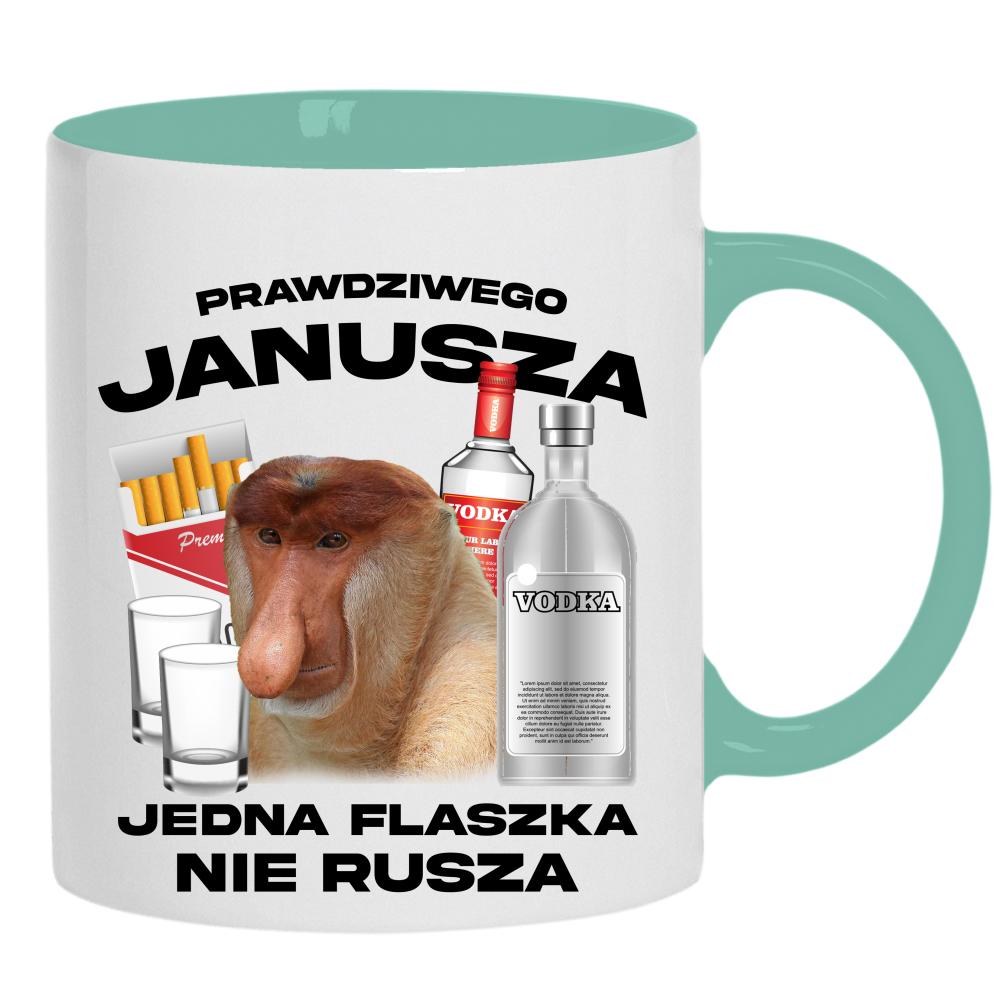PRAWDZIWEGO JANUSZA JEDNA FLASZKA NIE RUSZA kubek ucho kolor kolor miętowo zielony