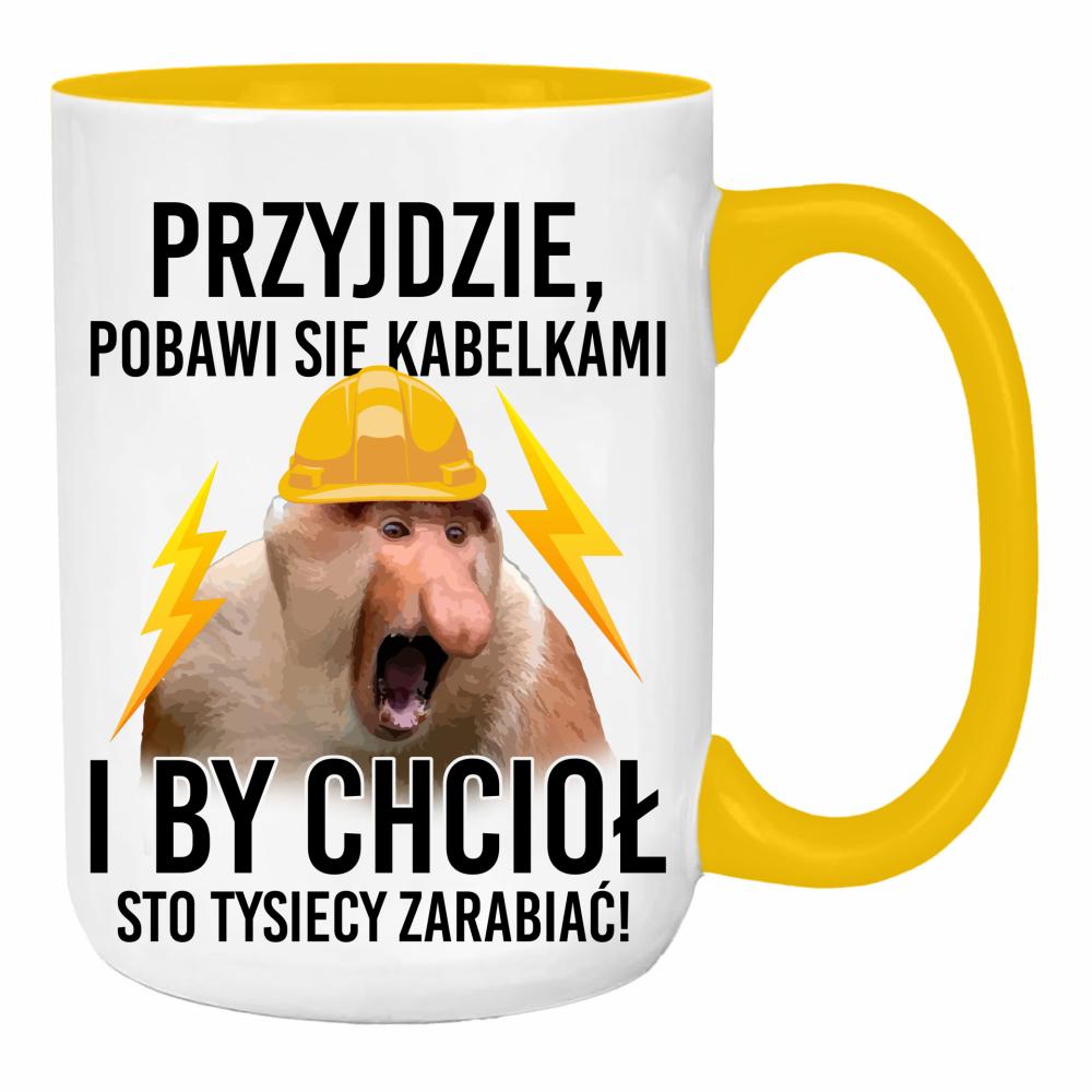 Przyjdzie, pobawi się kabelkami duży kubek ucho kolor kolor żółty