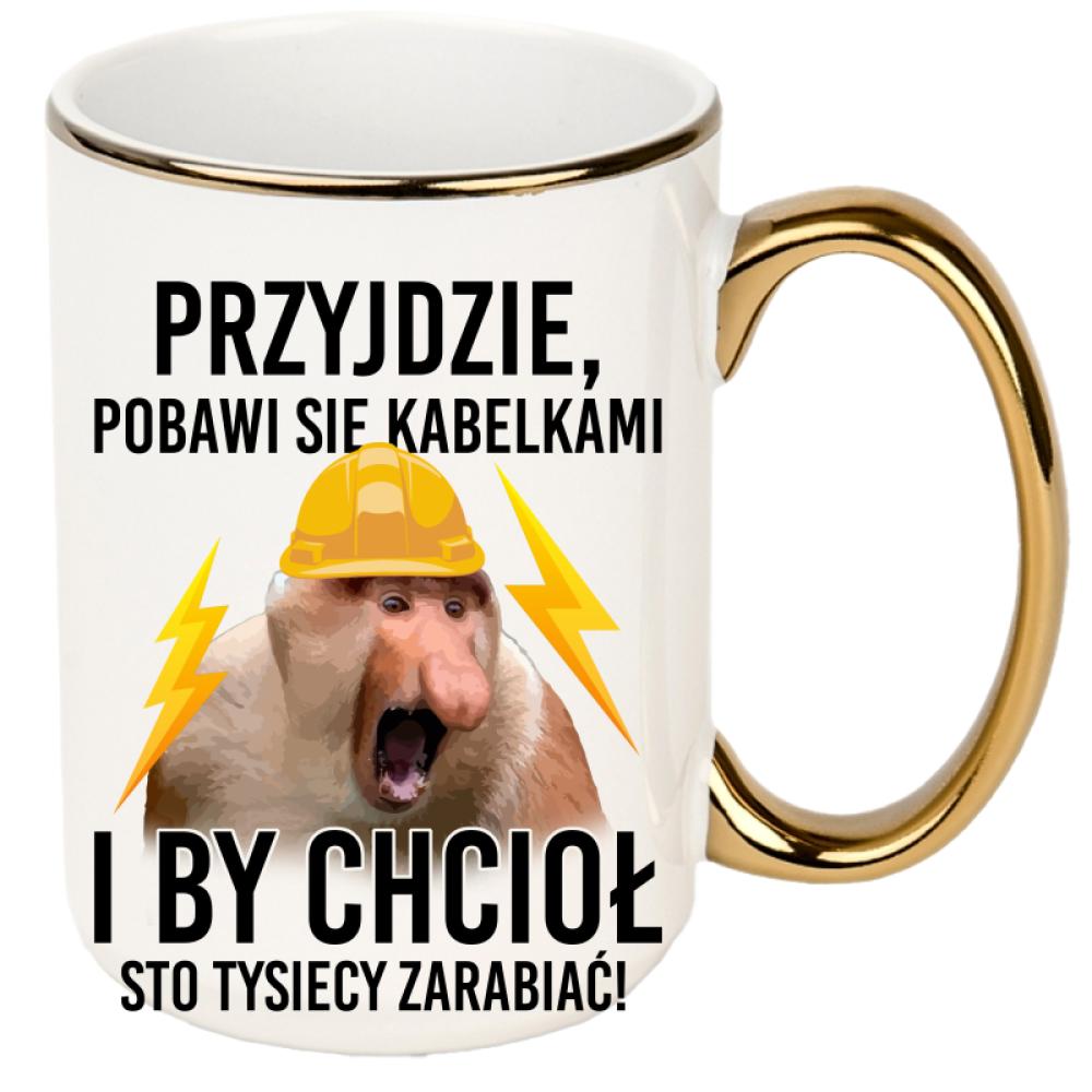 Przyjdzie, pobawi się kabelkami kubek xxl złoty rant i ucho kolor złoty