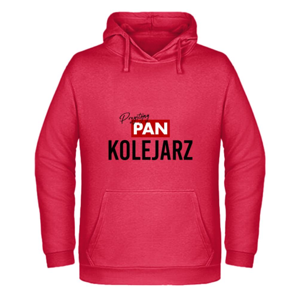 Przystojny Pan Kolejarz bluza męska z kapturem kolor czerwony