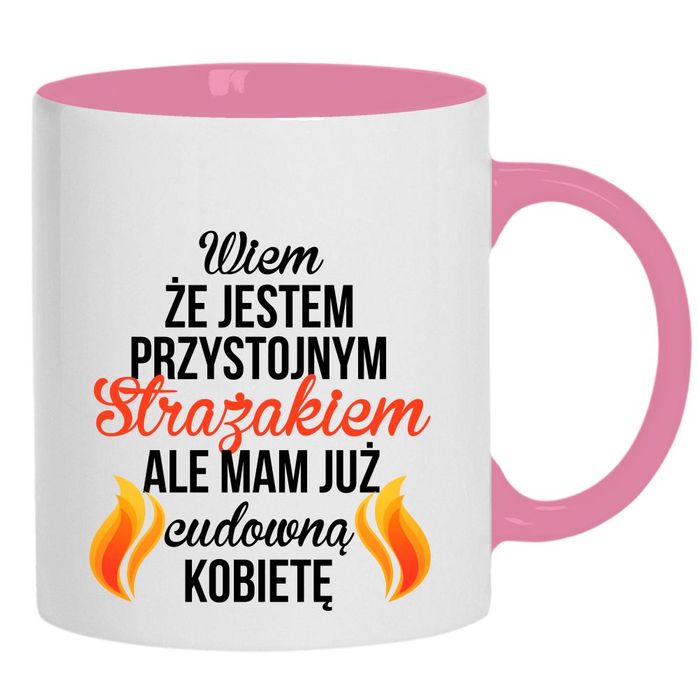 Przystojny Strażak kubek ucho kolor kolor różowy