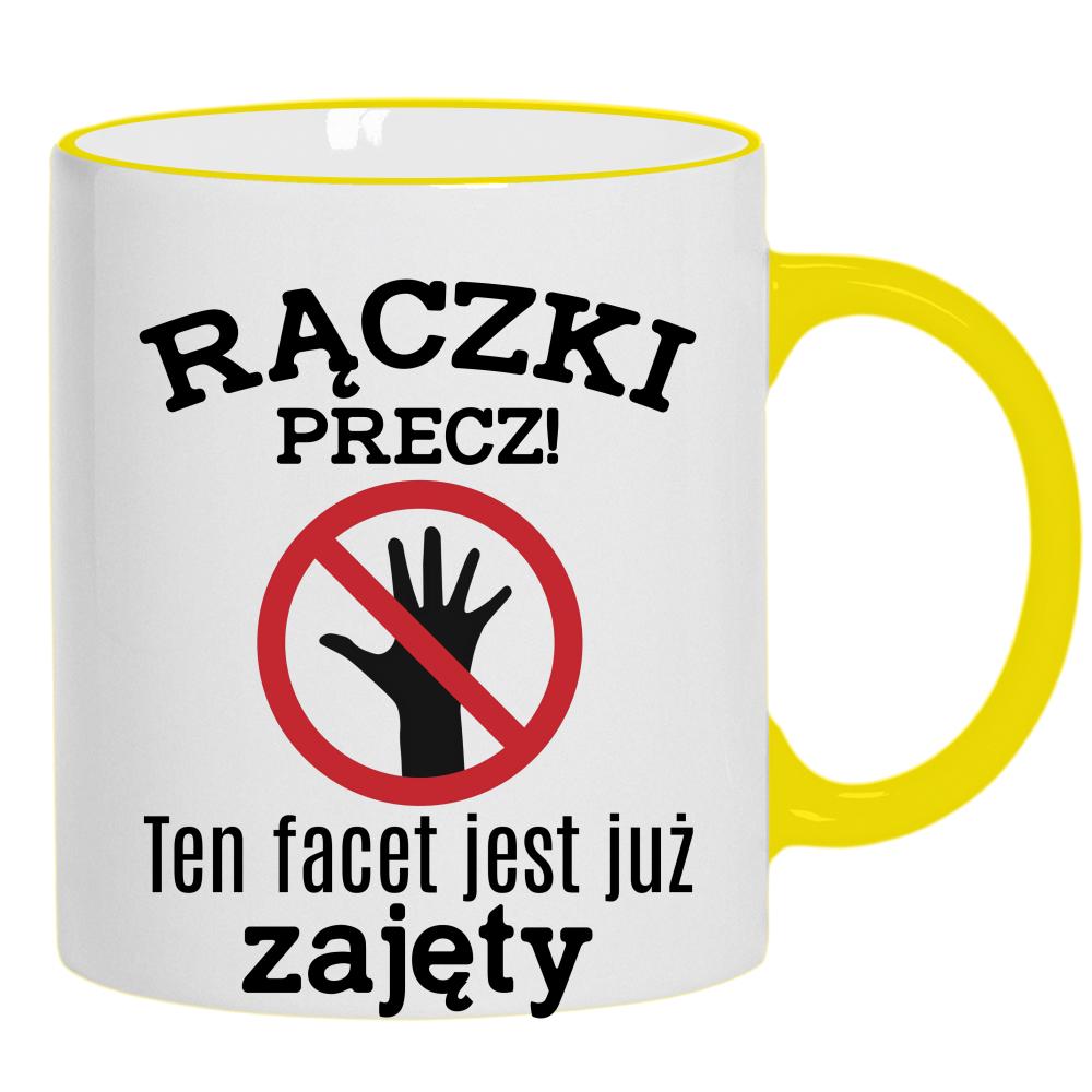 Rączki precz. Ten facet jest już zajęty kubek żółty uchwyt i rant kolor red
