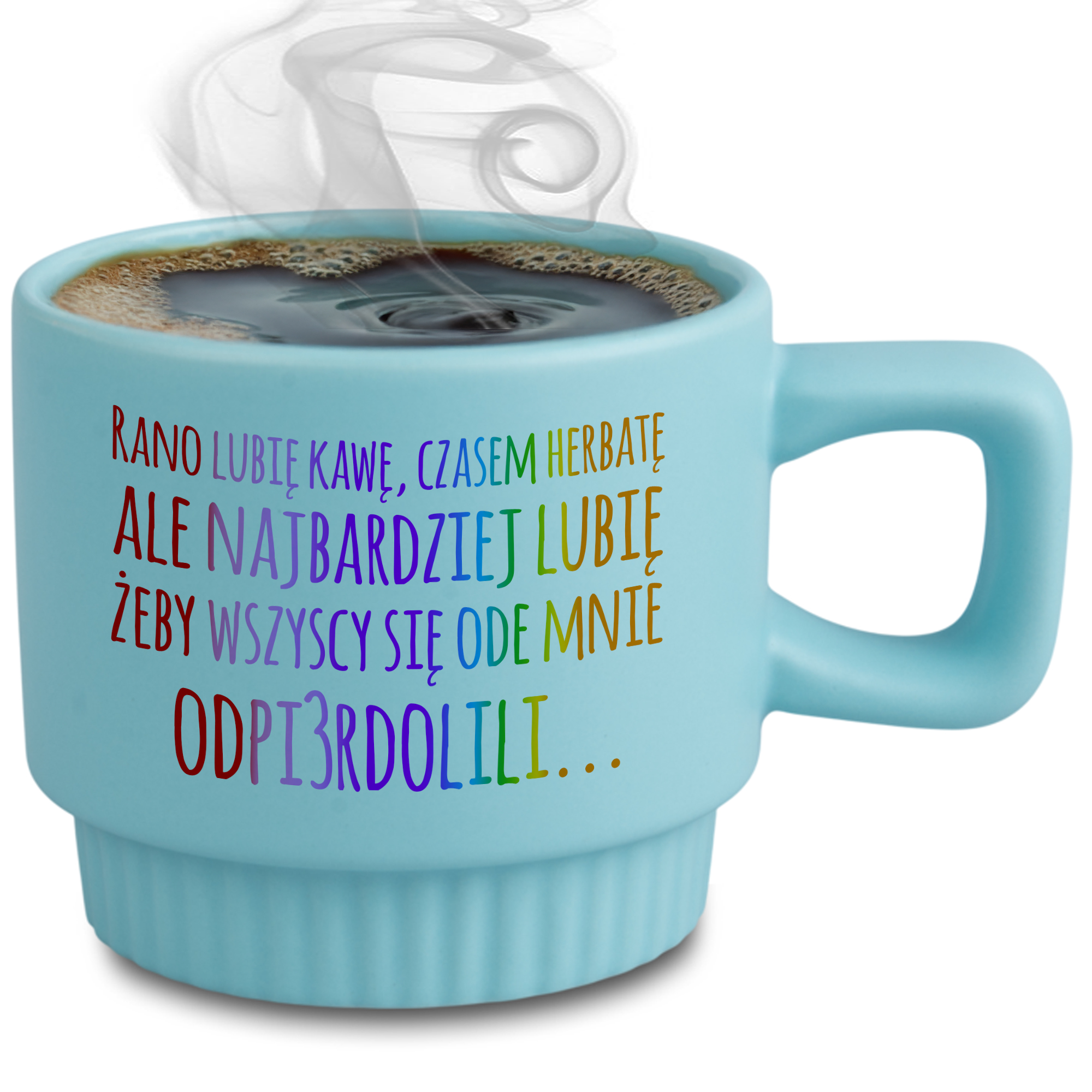 Rano lubię kawę, czasem herbatę kubek ryflowany niebieski