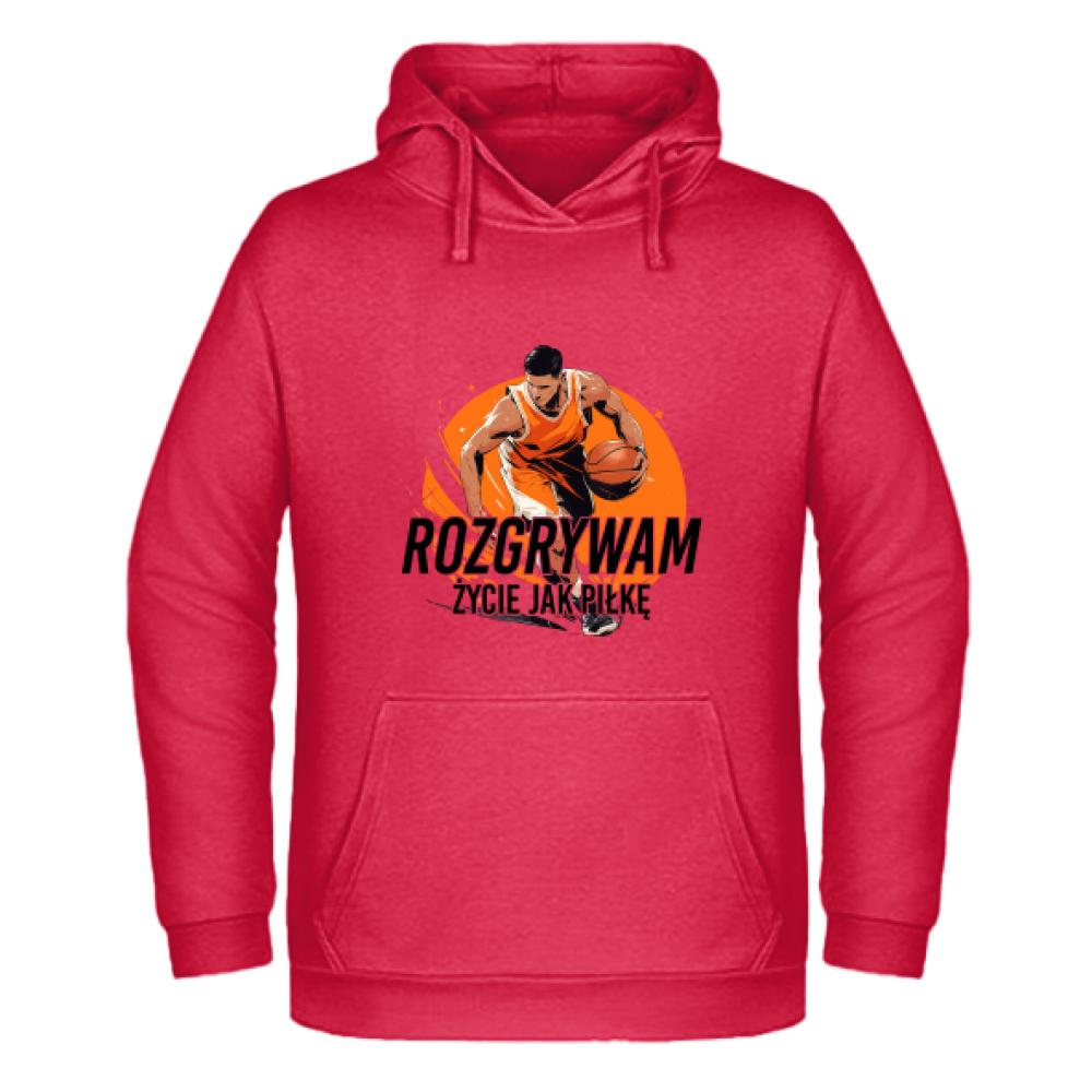 Rozgrywam życie jak piłkę bluza męska z kapturem kolor czerwony