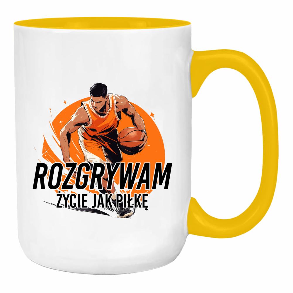 Rozgrywam życie jak piłkę duży kubek ucho kolor kolor żółty