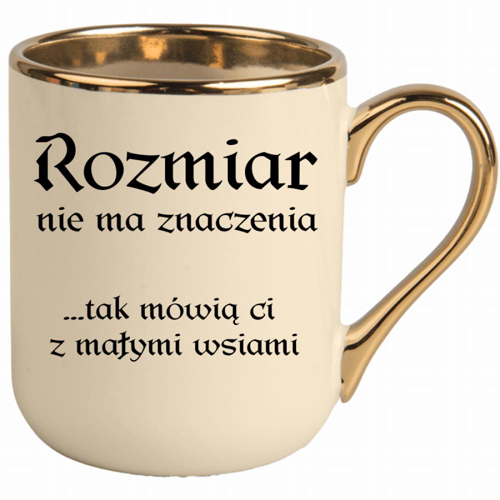 Rozmiar nie ma znaczenia mówią Ci małymi wsiami kubek elegant kremowy kolor różowawo-szary