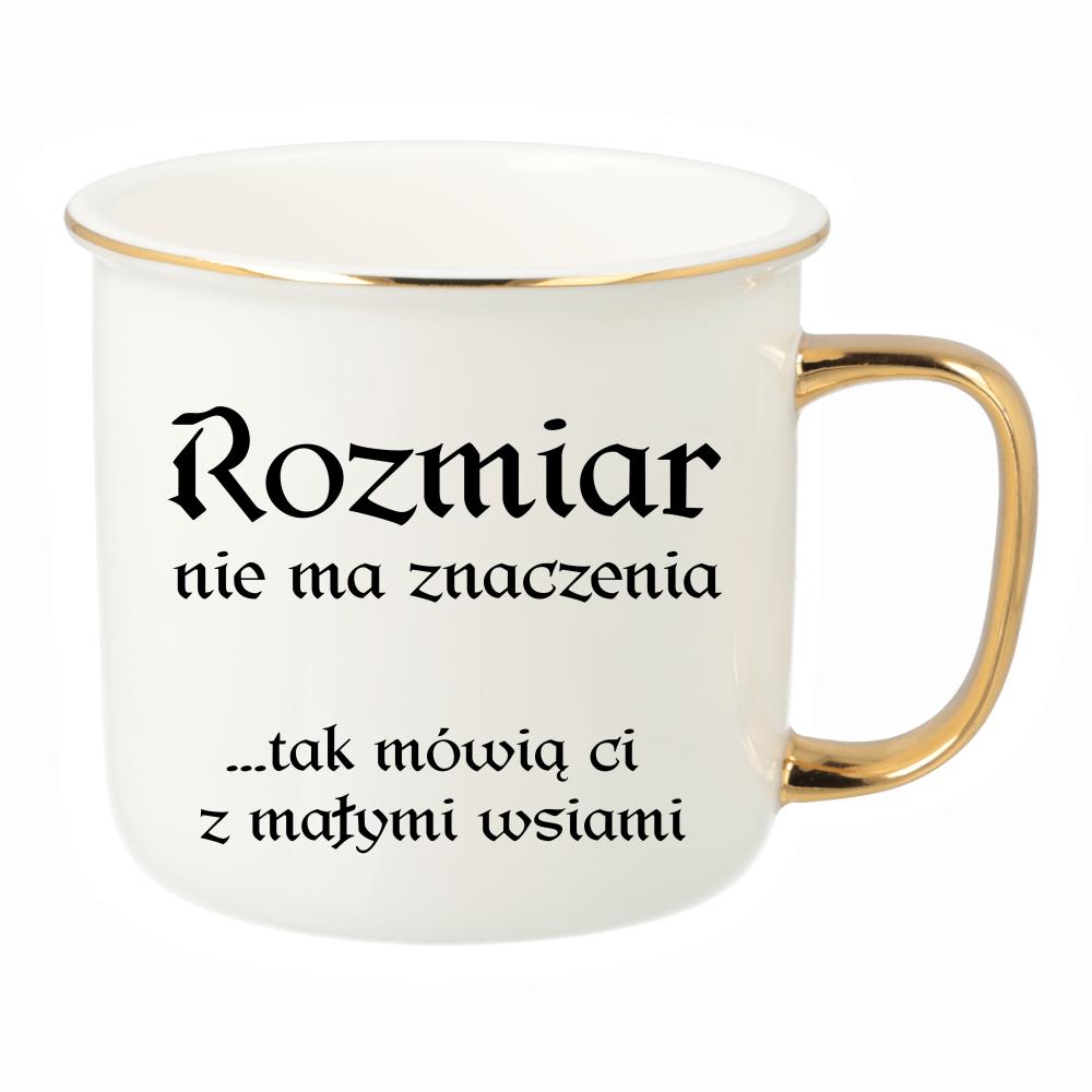 Rozmiar nie ma znaczenia mówią Ci małymi wsiami kubek porcelanowy retro kolor jasny róż