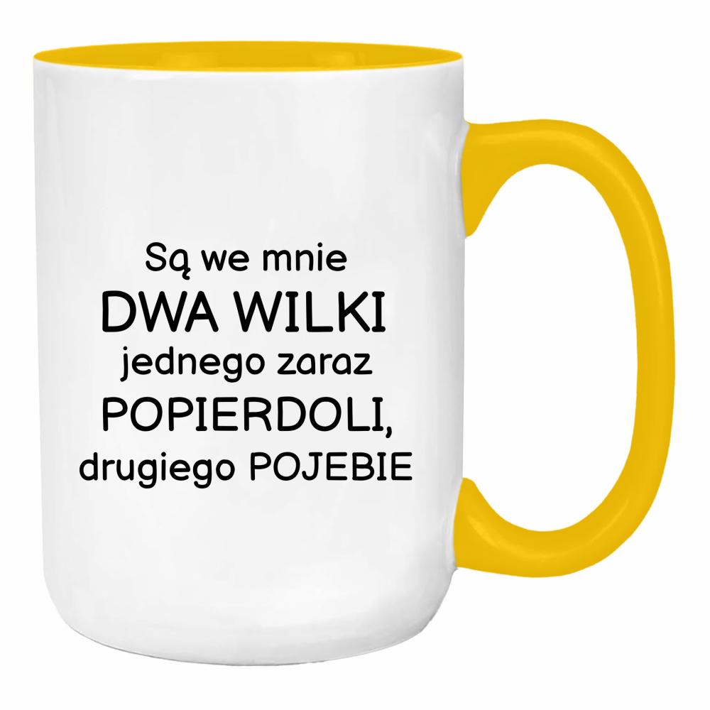 Są we mnie dwa wilki duży kubek ucho kolor kolor żółty