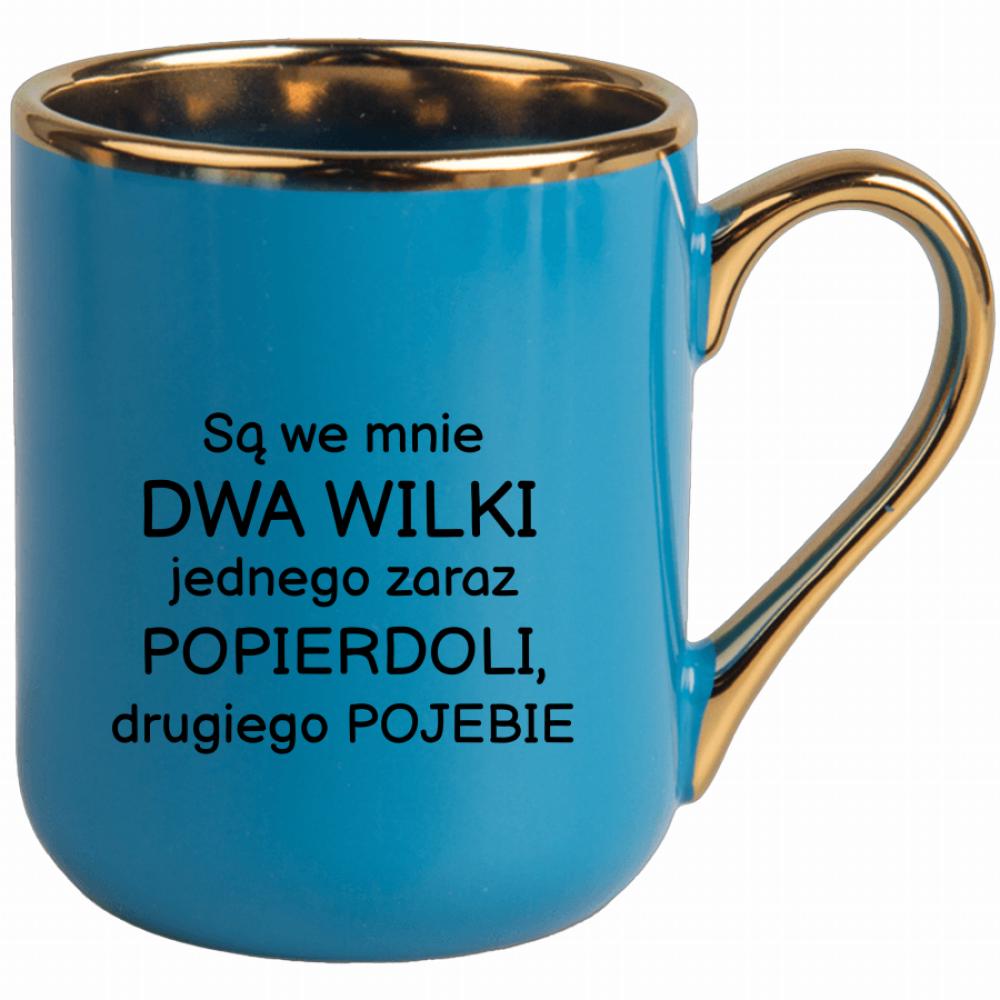 Są we mnie dwa wilki kubek elegant niebieski kolor różowawo-szary