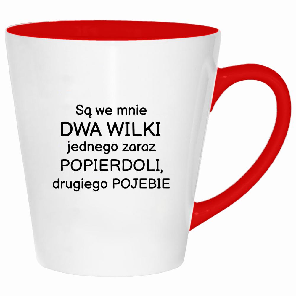 Są we mnie dwa wilki kubek latte kolor czerwony latte