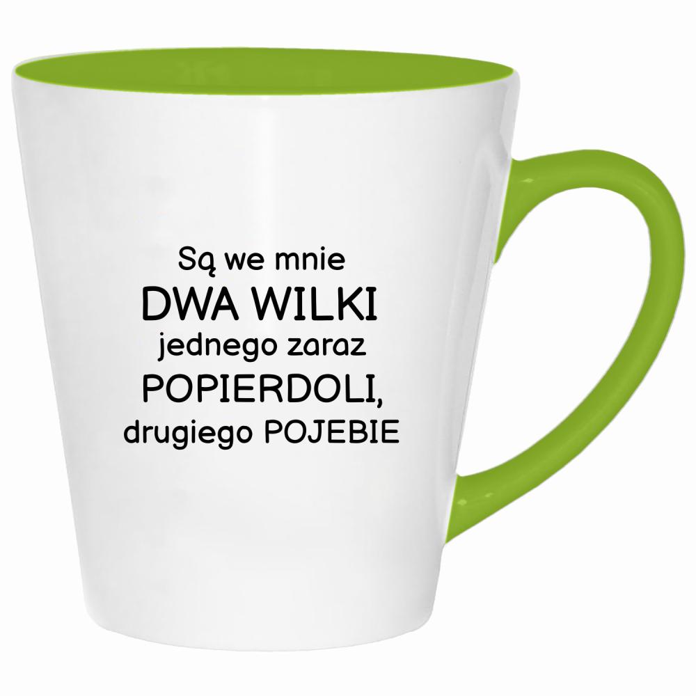 Są we mnie dwa wilki kubek latte kolor limonka