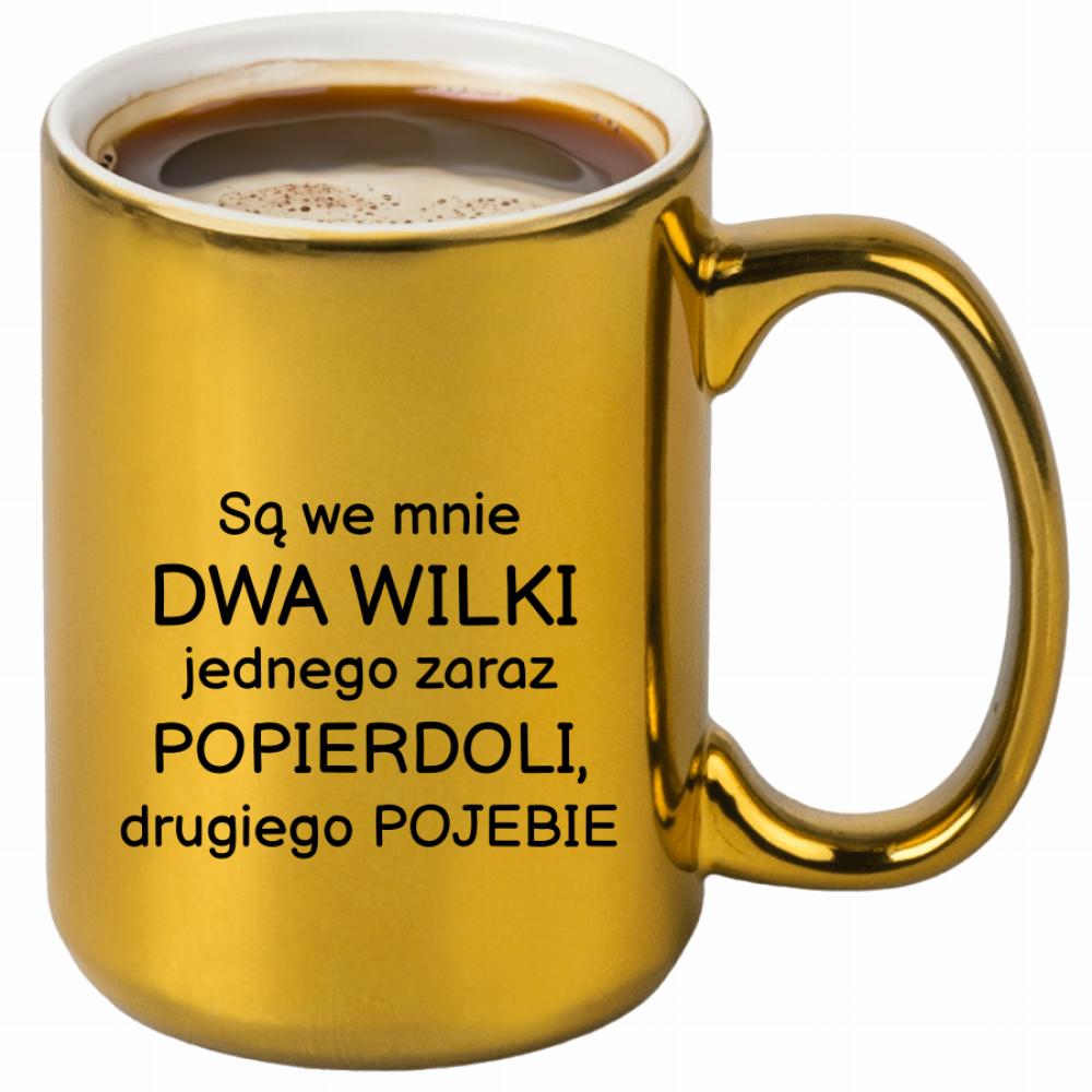 Są we mnie dwa wilki kubek złoty kolor miętowo zielony