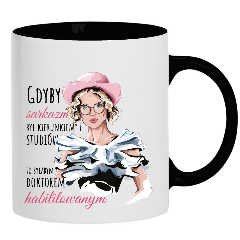 Sarkazm Studia kubek ucho kolor kolor czarnyy