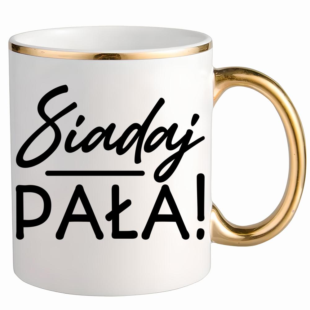 Siadaj, pała kubek ze złotym uchem i rantem kolor różowy