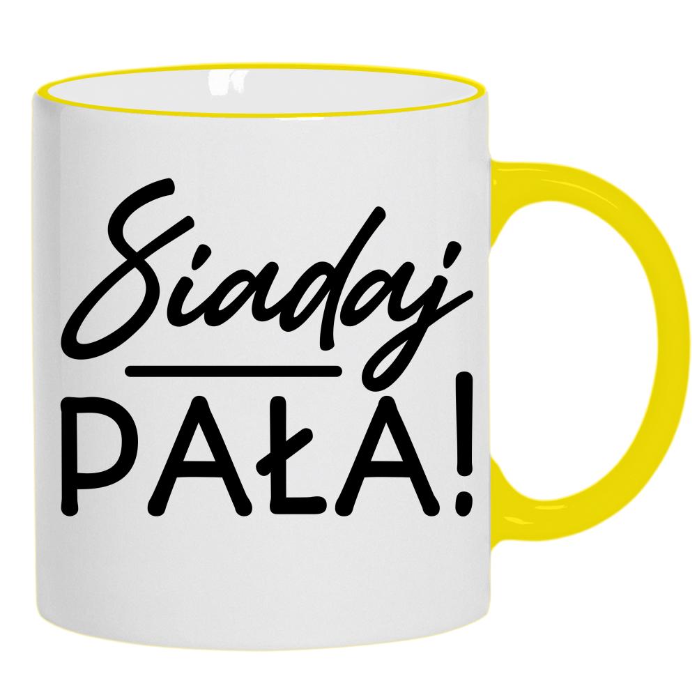 Siadaj, pała kubek żółty uchwyt i rant kolor różowy