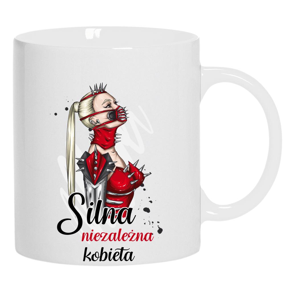 Silna niezależna kobieta kubek ucho kolor kolor biały