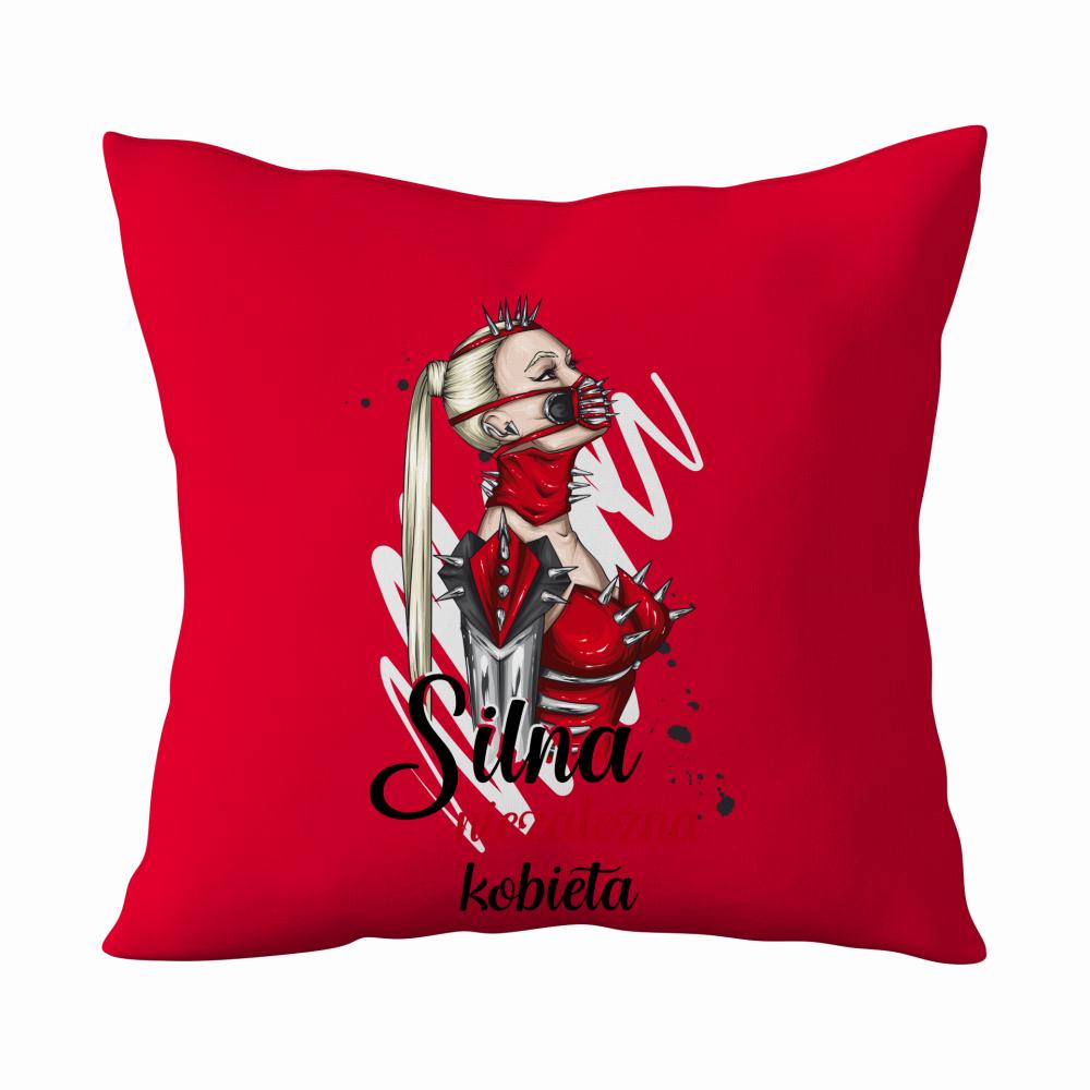 Silna niezależna kobieta poduszka kolor czerwony