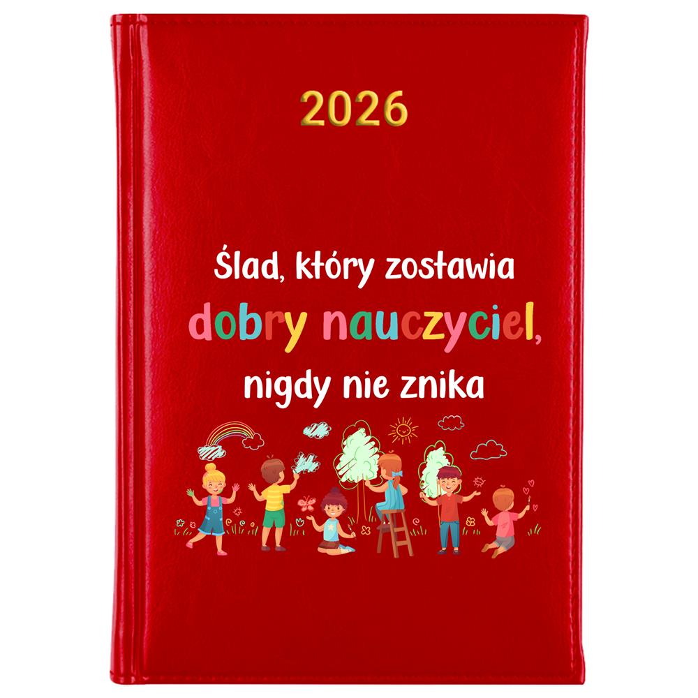Ślad który zostawia dobry nauczyciel kalendarz książkowy a5 2026 kolor red