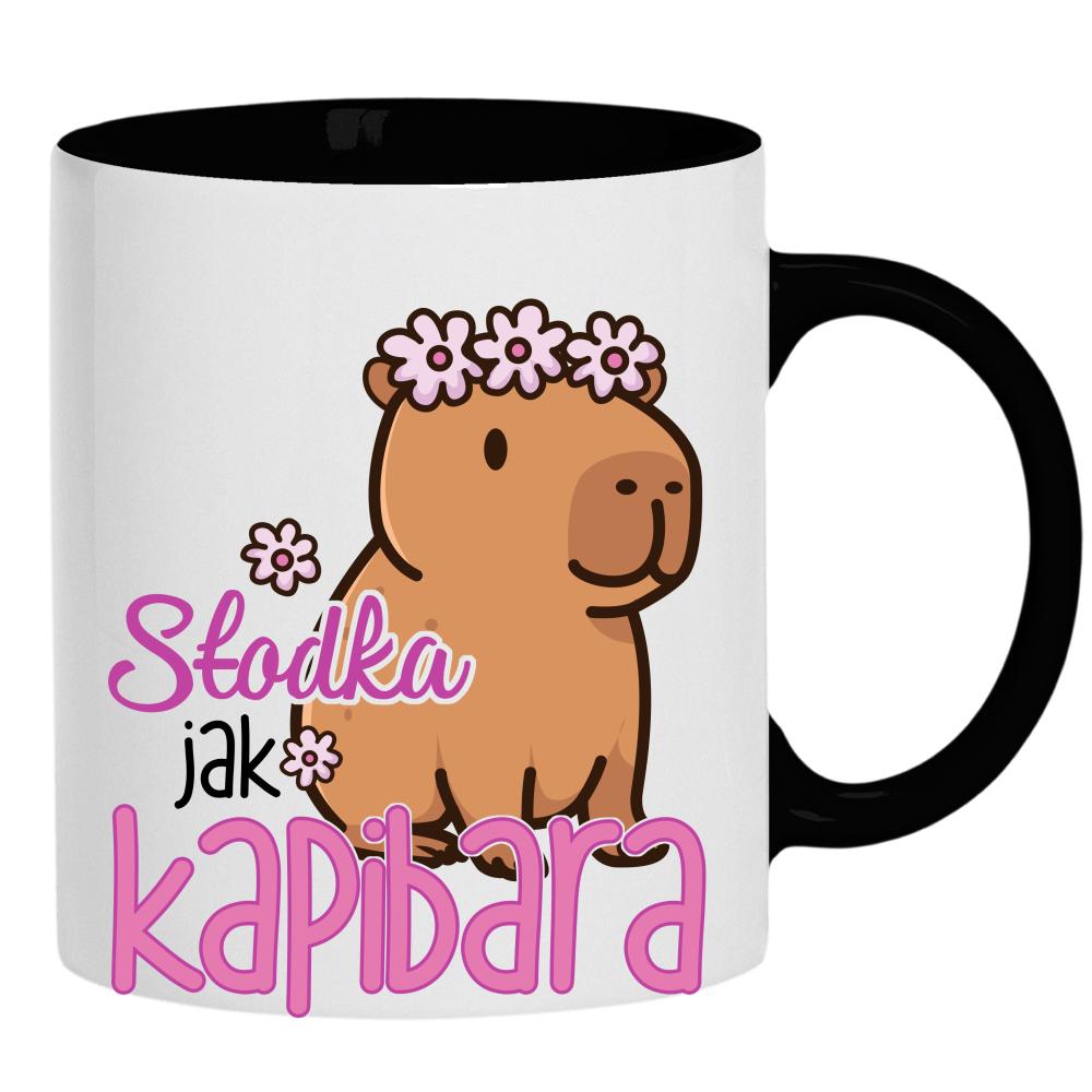 Słodka jak kapibara kubek ucho kolor kolor czarnyy