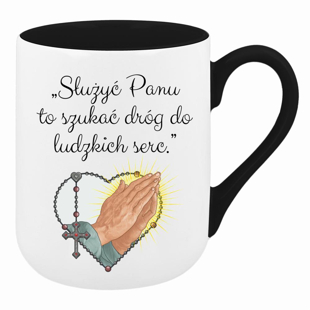 Służyć Panu to szukać dróg do ludzkich serc kubek coffee kolor biały