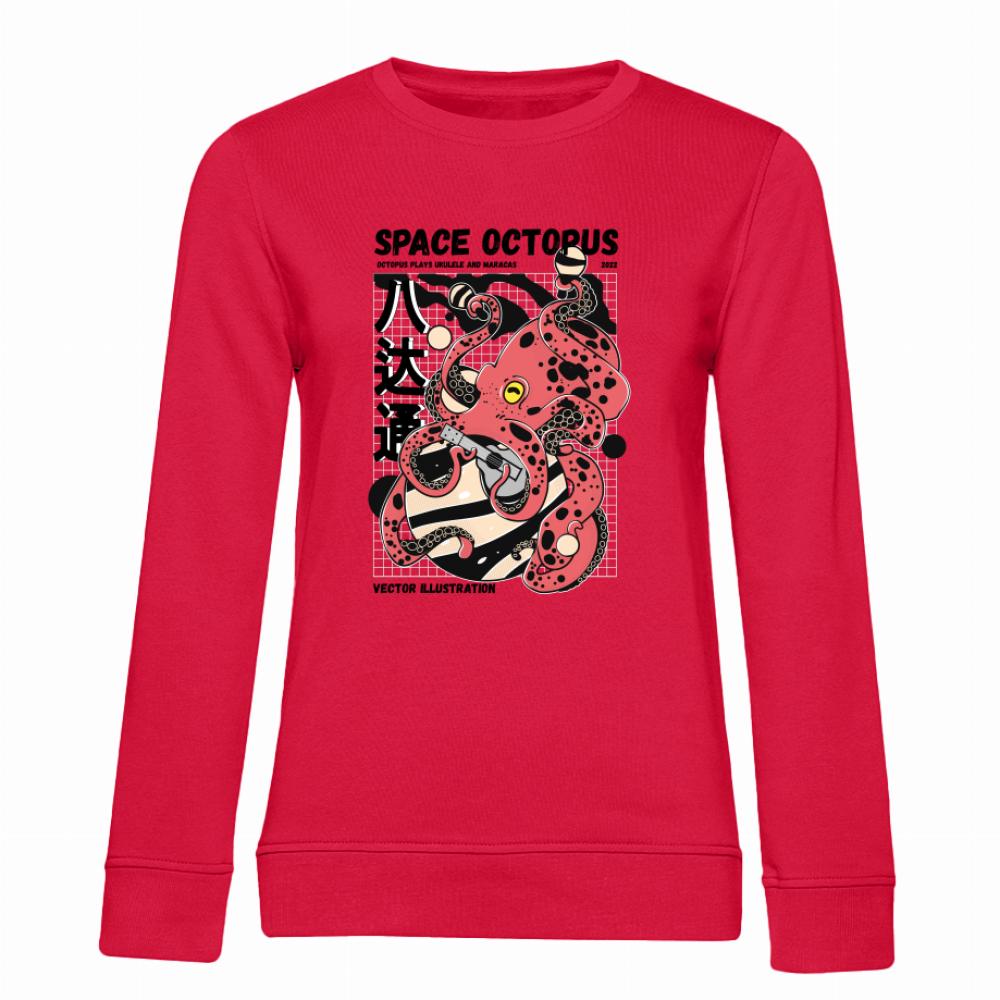Space Octopus 2 bluza damska bez kaptura kolor czerwony