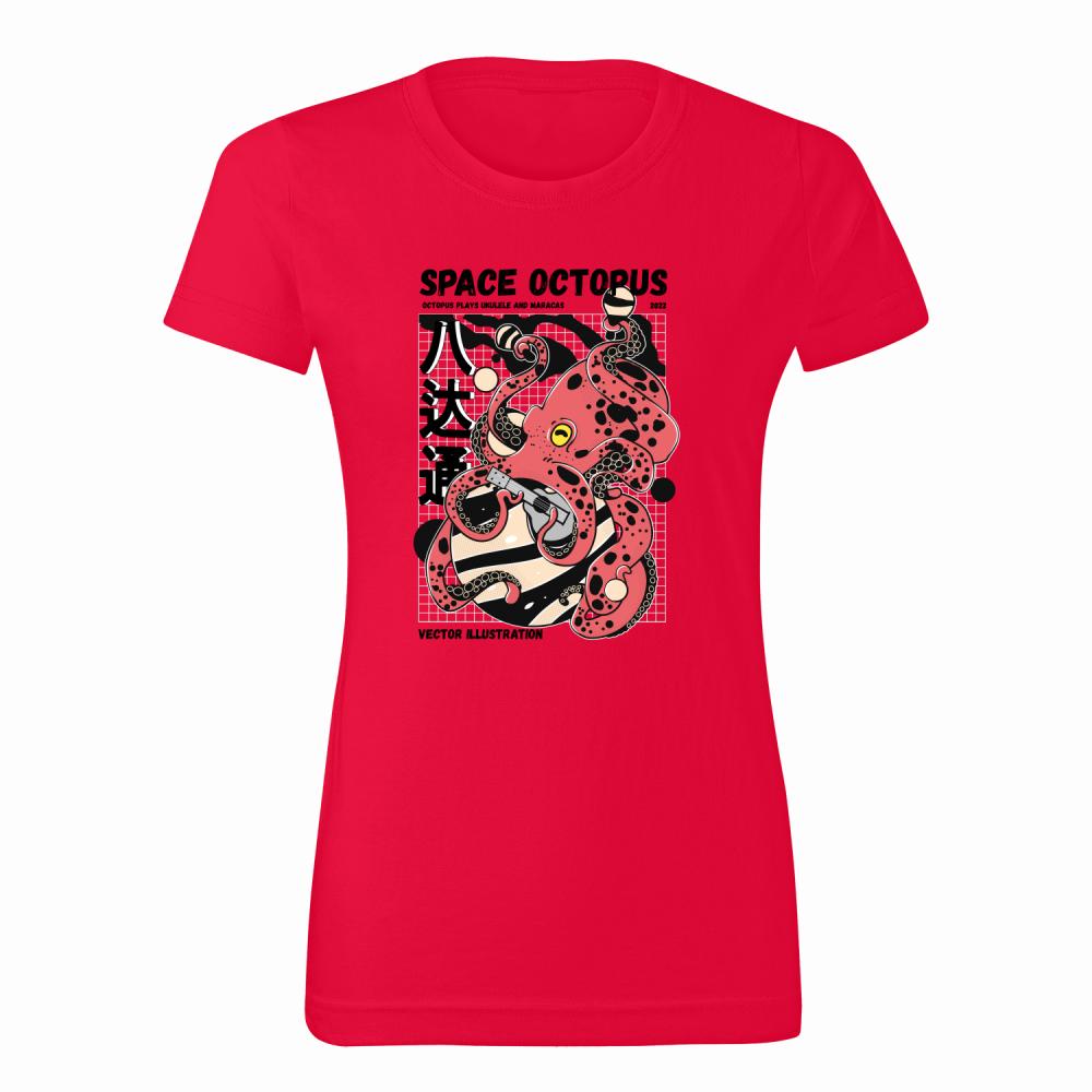 Space Octopus 2 koszulka damska kolor czerwony