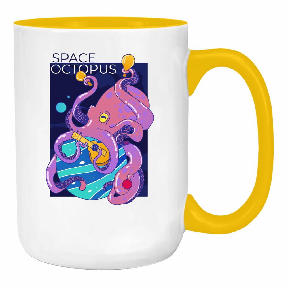 Space Octopus duży kubek ucho kolor kolor żółty
